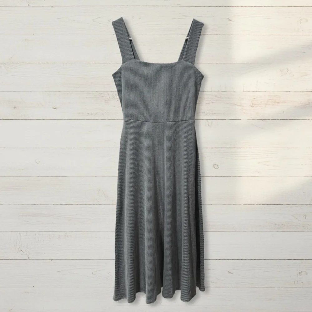 Nine Britton Stitch Fix Sleeveless Square Neck Ribbed Midi Dress Blue Sz Medium - Picture 4 of 12